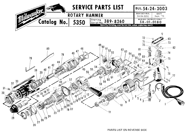 Page A Diagram and Parts List for 5350 SER 389-8260 Milwaukee Demolition Hammer