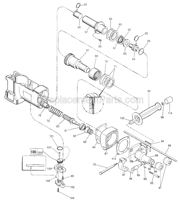Page B Diagram and Parts List for 5352-51 SER 997A Milwaukee Demolition Hammer