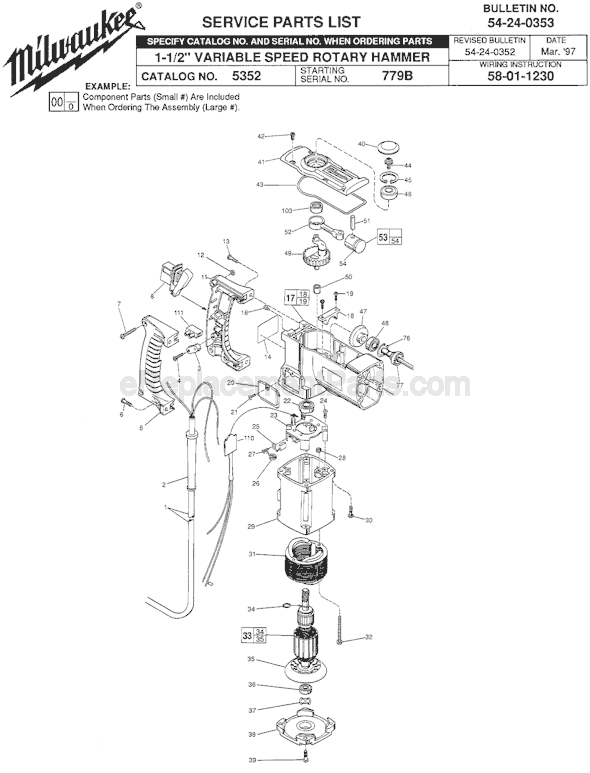 Page A Diagram and Parts List for 5352 SER 779B Milwaukee Demolition Hammer
