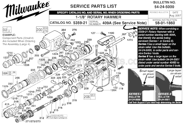 Page A Diagram and Parts List for 5359-21 SER 409A Milwaukee Demolition Hammer