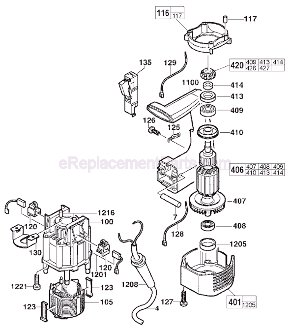 Page B Diagram and Parts List for 5360-21 SER 410A Milwaukee Demolition Hammer