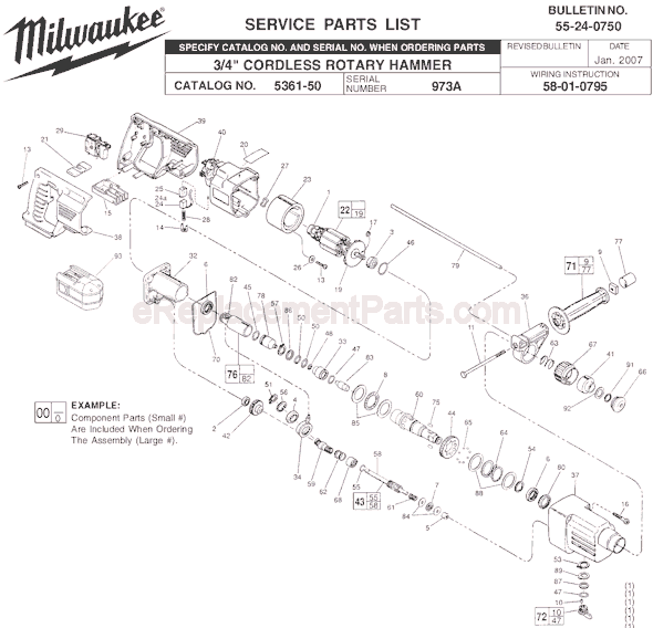 Page A Diagram and Parts List for 5361-50 SER 973A Milwaukee Demolition Hammer