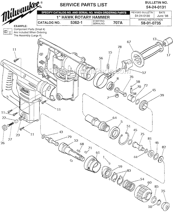 Page A Diagram and Parts List for 5362-1 SER 707A Milwaukee Demolition Hammer