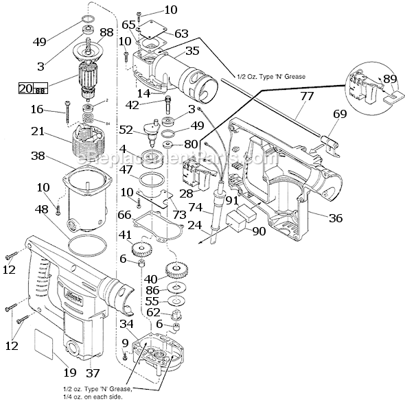 Page B Diagram and Parts List for 5362-1 SER 707A Milwaukee Demolition Hammer