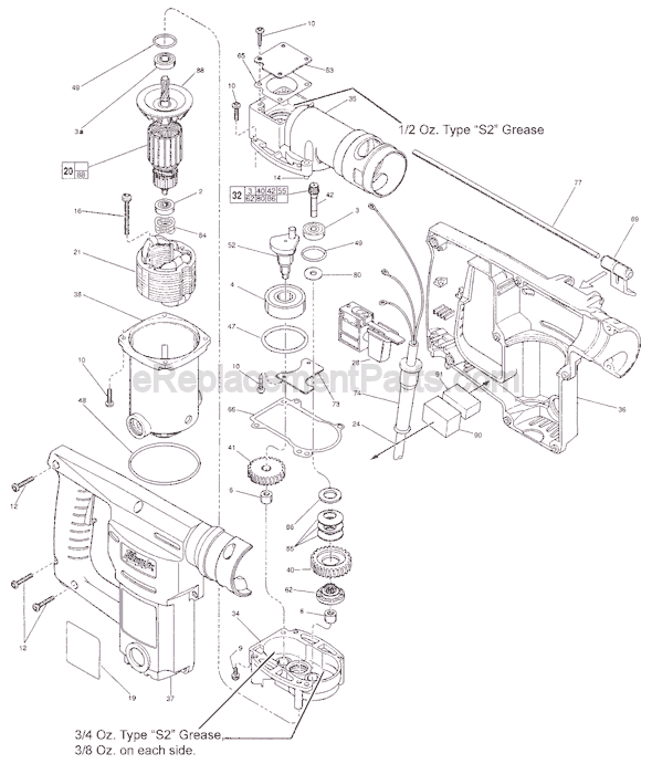 Page B Diagram and Parts List for 5362-1 SER 707C Milwaukee Demolition Hammer