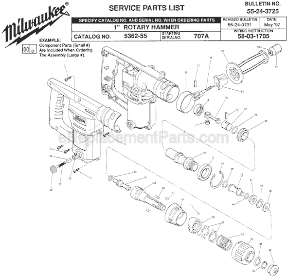 Page A Diagram and Parts List for 5362-55 SER 707A Milwaukee Demolition Hammer