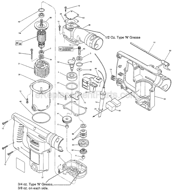 Page B Diagram and Parts List for 5362-55 SER 707A Milwaukee Demolition Hammer