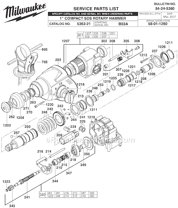 Page A Diagram and Parts List for 5363-21 SER B03A Milwaukee Demolition Hammer