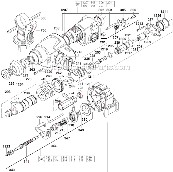 Page B Diagram and Parts List for 5363-21 SER B03B Milwaukee Demolition Hammer