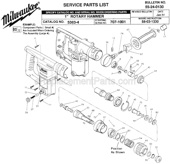 Page A Diagram and Parts List for 5363-4 SER 707-1001 Milwaukee Demolition Hammer