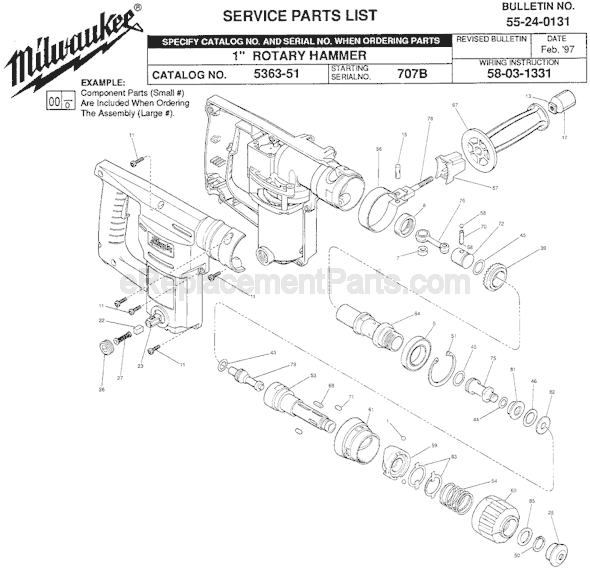 Page A Diagram and Parts List for 5363-51 SER 707B Milwaukee Demolition Hammer