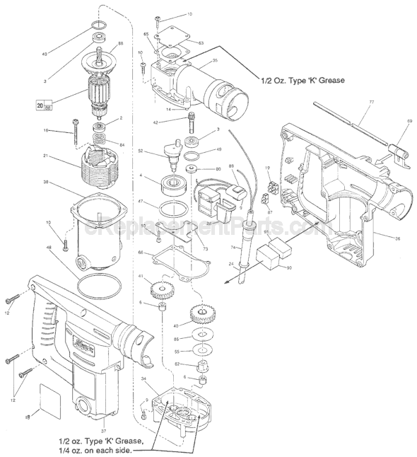 Page B Diagram and Parts List for 5363-51 SER 707B Milwaukee Demolition Hammer