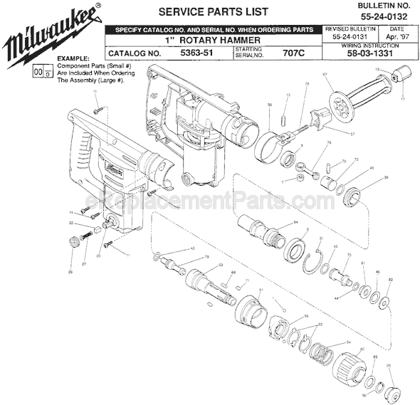 Page A Diagram and Parts List for 5363-51 SER 707C Milwaukee Demolition Hammer