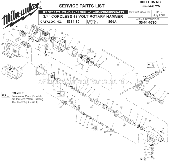Page A Diagram and Parts List for 5364-50 SER 860A Milwaukee Demolition Hammer