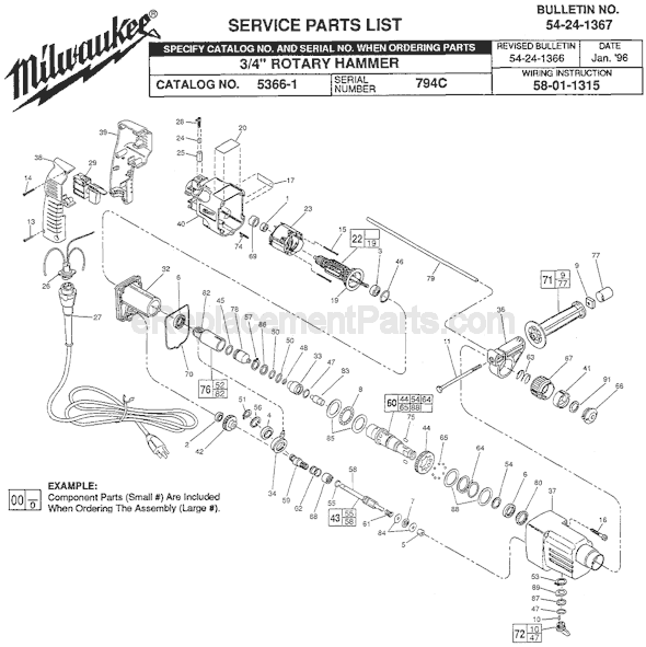 Page A Diagram and Parts List for 5366-1 SER 794C Milwaukee Demolition Hammer