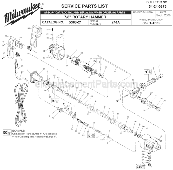 Page A Diagram and Parts List for 5366-21 SER 244A Milwaukee Demolition Hammer