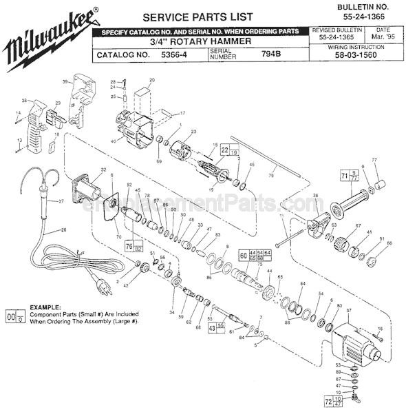 Page A Diagram and Parts List for 5366-4 SER 794B Milwaukee Demolition Hammer
