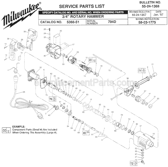 Page A Diagram and Parts List for 5366-51 SER 794D Milwaukee Demolition Hammer