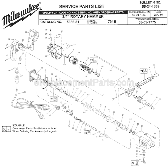 Page A Diagram and Parts List for 5366-51 SER 794E Milwaukee Demolition Hammer