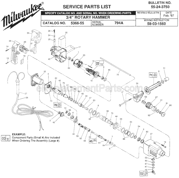 Page A Diagram and Parts List for 5366-55 SER 794A Milwaukee Demolition Hammer