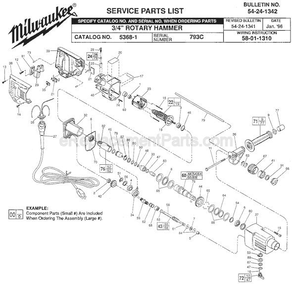 Page A Diagram and Parts List for 5368-1 SER 793C Milwaukee Demolition Hammer