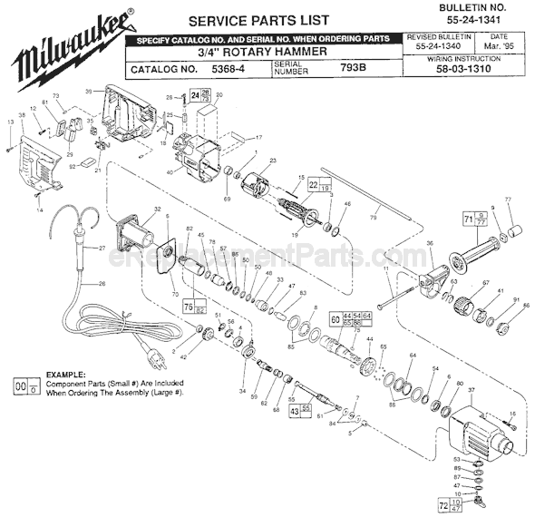 Page A Diagram and Parts List for 5368-4 SER 793B Milwaukee Demolition Hammer
