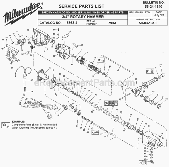 Page A Diagram and Parts List for 5368-4 SER 798A Milwaukee Demolition Hammer