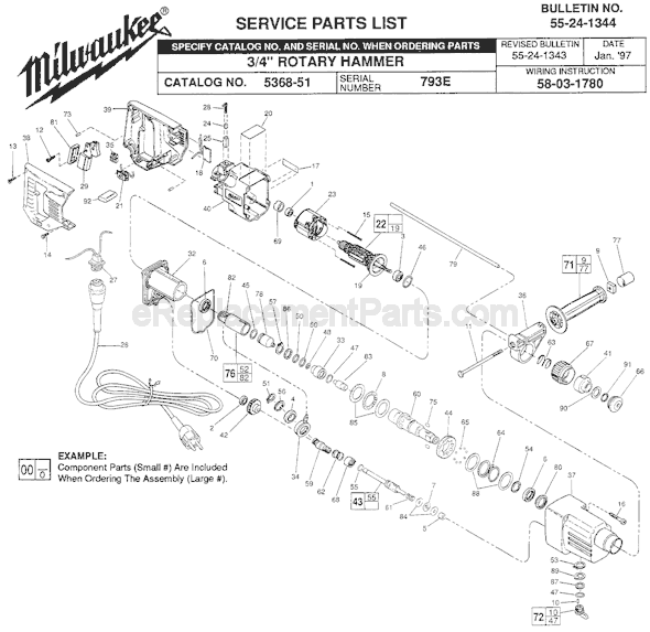 Page A Diagram and Parts List for 5368-51 SER 793E Milwaukee Demolition Hammer