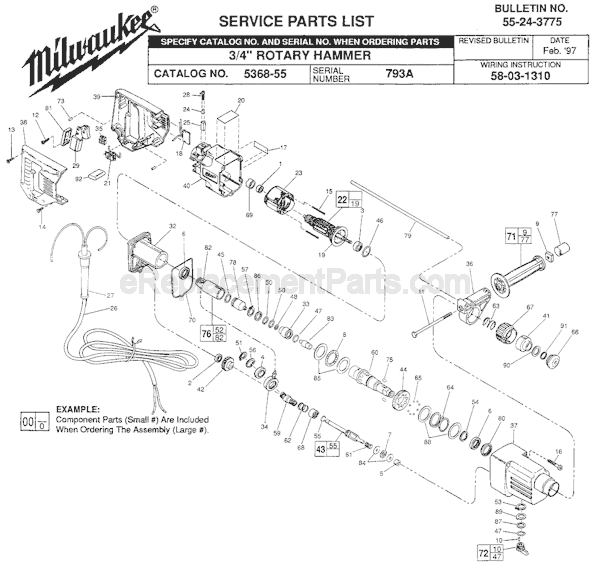 Page A Diagram and Parts List for 5368-55 SER 793A Milwaukee Demolition Hammer