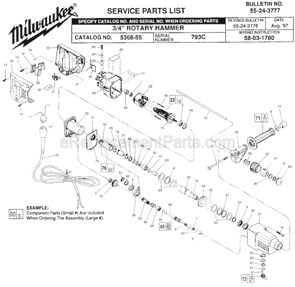 Page A Diagram and Parts List for 5368-55 SER 793C Milwaukee Demolition Hammer