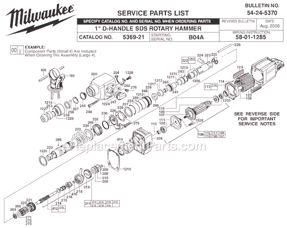 Page A Diagram and Parts List for 5369-21 SER 688-104094 Milwaukee Demolition Hammer