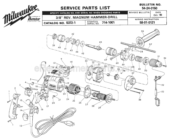 Page A Diagram and Parts List for 5372-1 SER 714-1001 Milwaukee Hammer Drill
