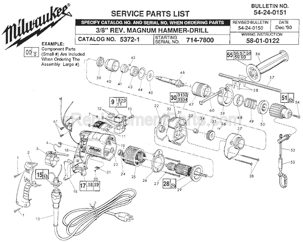 Page A Diagram and Parts List for 5372-1 SER 714-7800 Milwaukee Hammer Drill