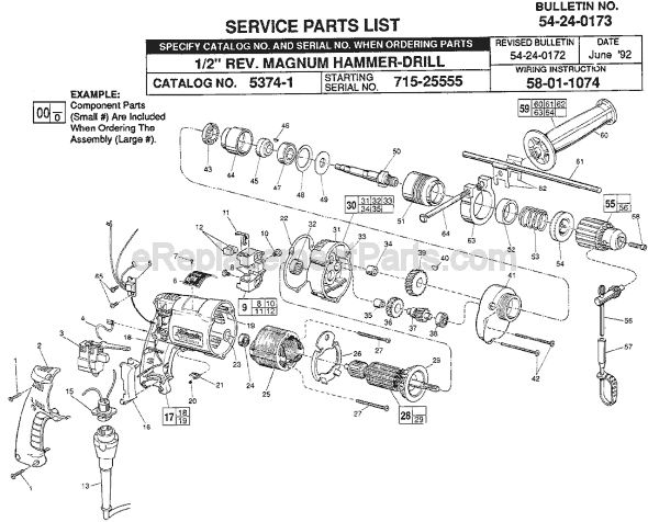 Page A Diagram and Parts List for 5374-1 SER 715-25555 Milwaukee Electric Drill