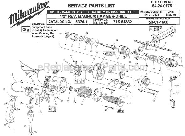 Page A Diagram and Parts List for 5374-1 SER 715-64332 Milwaukee Electric Drill