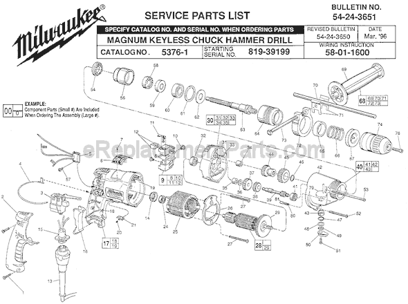 Page A Diagram and Parts List for 5376-1 SER 819-39199 Milwaukee Hammer Drill