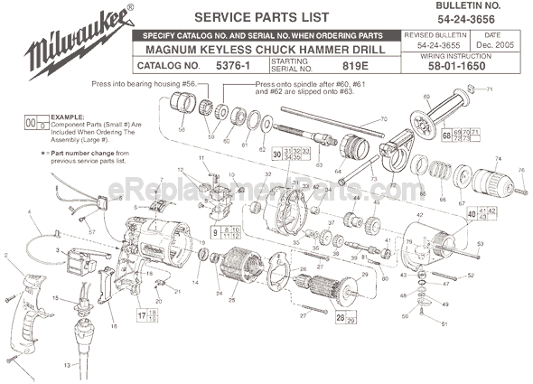 Page A Diagram and Parts List for 5376-1 SER 819E Milwaukee Hammer Drill