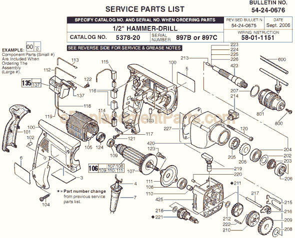 Page L Diagram and Parts List for 5378-20 SER 897C Milwaukee Electric Drill