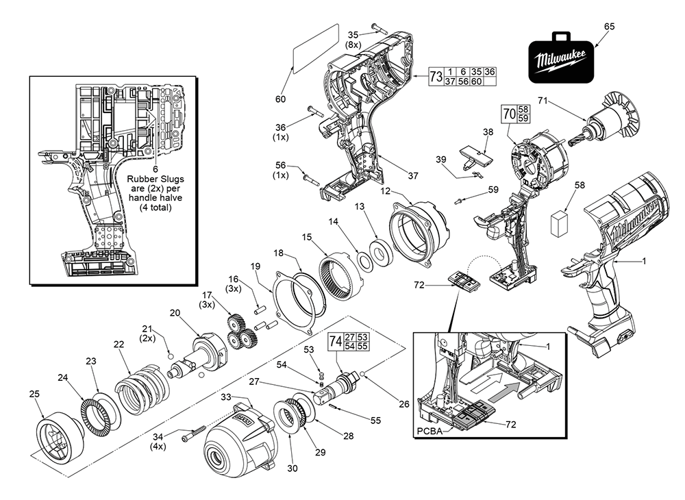 Fig-0 Diagram and Parts List for 2762-059 F78A Milwaukee Impact Driver