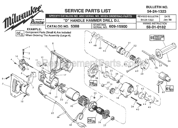Page A Diagram and Parts List for 5388 SER 609-15900 Milwaukee Demolition Hammer