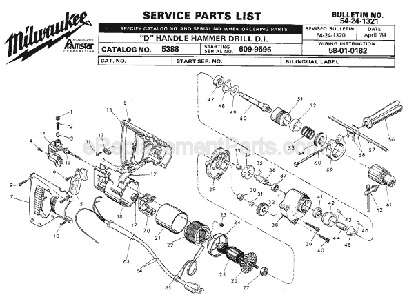 Page A Diagram and Parts List for 5388 SER 609-9596 Milwaukee Demolition Hammer