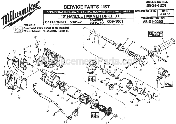 Page A Diagram and Parts List for 5389-2 SER 609-1001 Milwaukee Hammer Drill