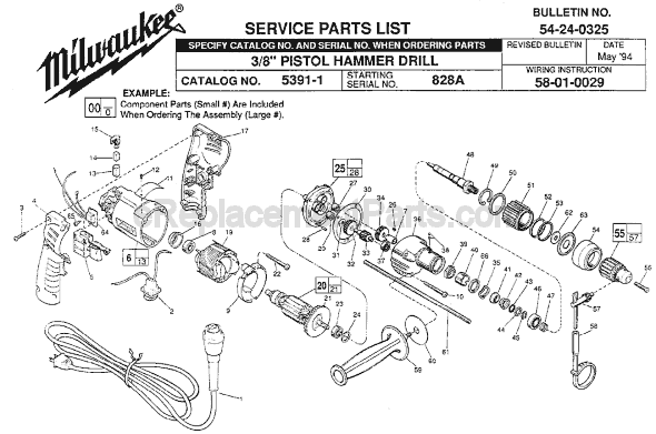 Page A Diagram and Parts List for 5391-1 SER 828A Milwaukee Hammer Drill