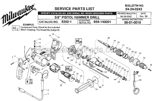 Page A Diagram and Parts List for 5392-1 SER 665-140001 Milwaukee Hammer Drill