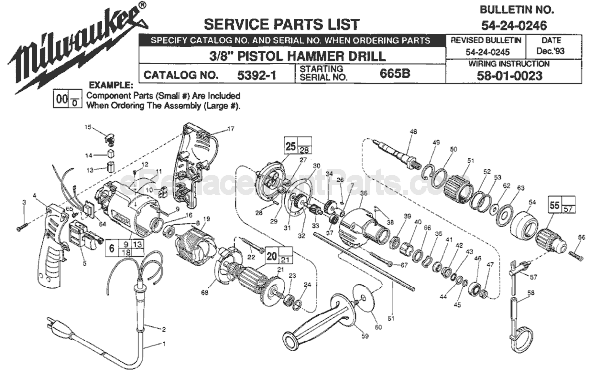 Page A Diagram and Parts List for 5392-1 SER 665B Milwaukee Hammer Drill