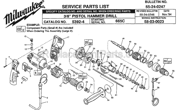 Page A Diagram and Parts List for 5392-4 SER 665C Milwaukee Hammer Drill