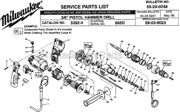 Page A Diagram and Parts List for 5392-4 SER 665D Milwaukee Hammer Drill