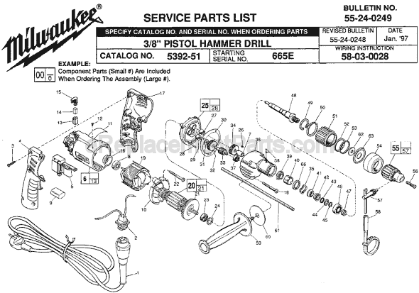 Page A Diagram and Parts List for 5392-51 SER 665E Milwaukee Hammer Drill
