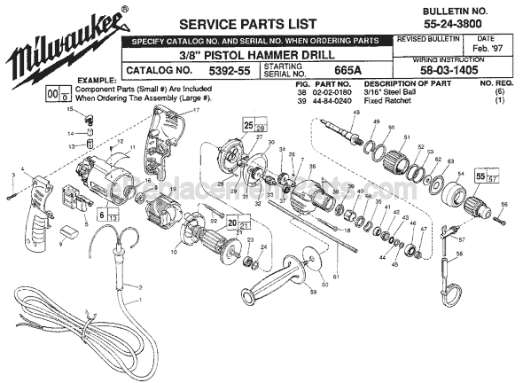 Page A Diagram and Parts List for 5392-55 SER 665A Milwaukee Hammer Drill