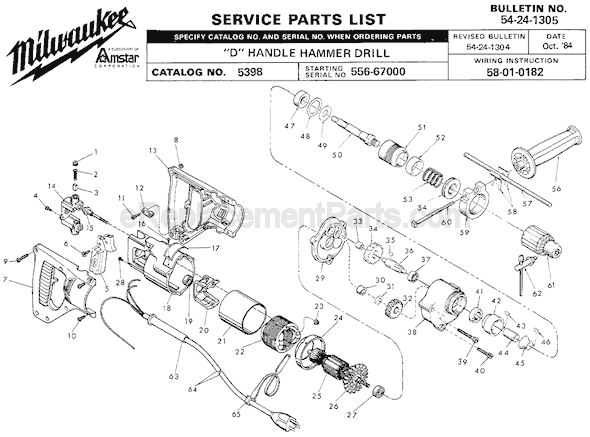Page A Diagram and Parts List for 5398 SER 556-67000 Milwaukee Hammer Drill